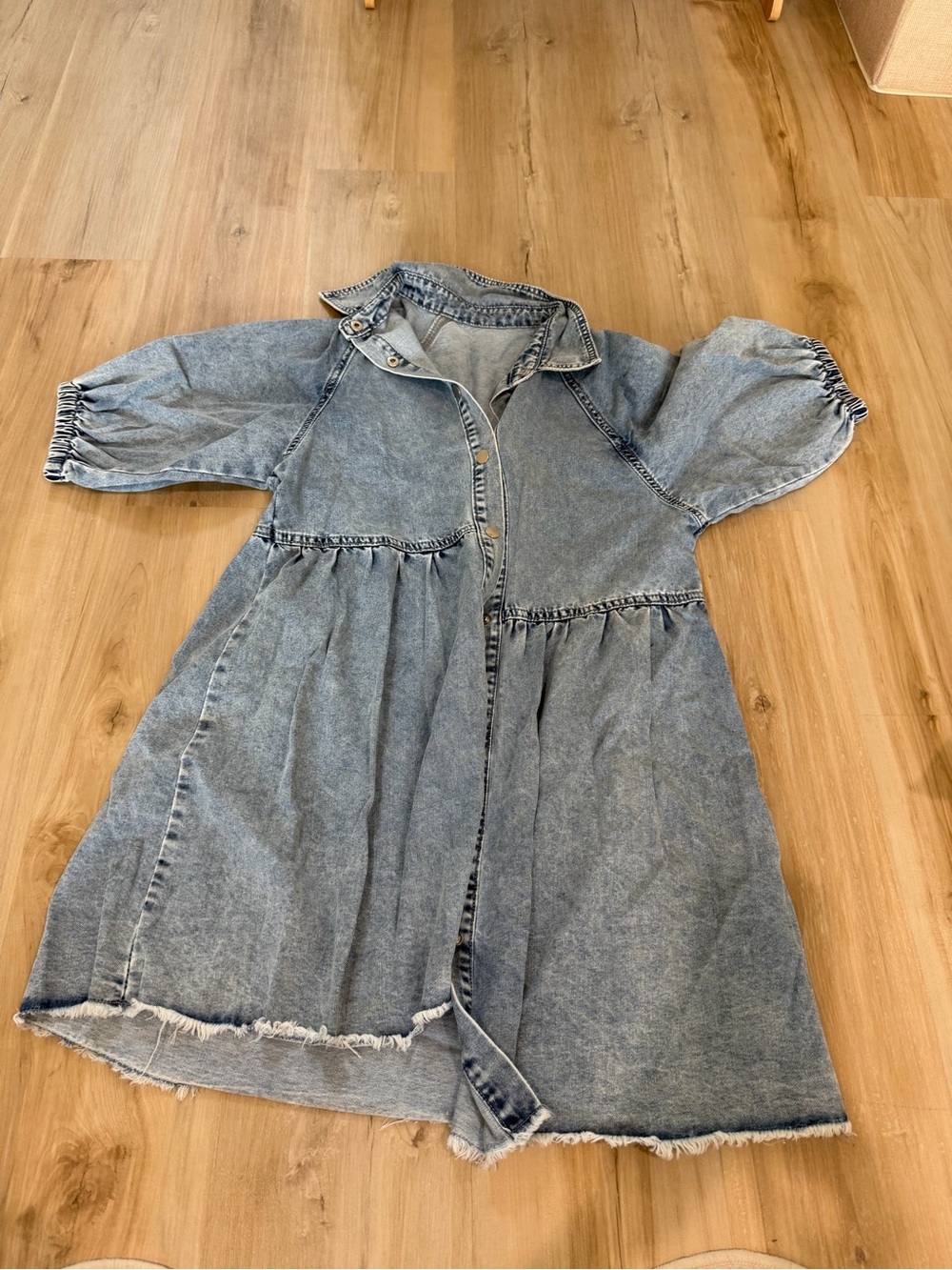 Denim Button-Front Babydoll Dress - Light Blue